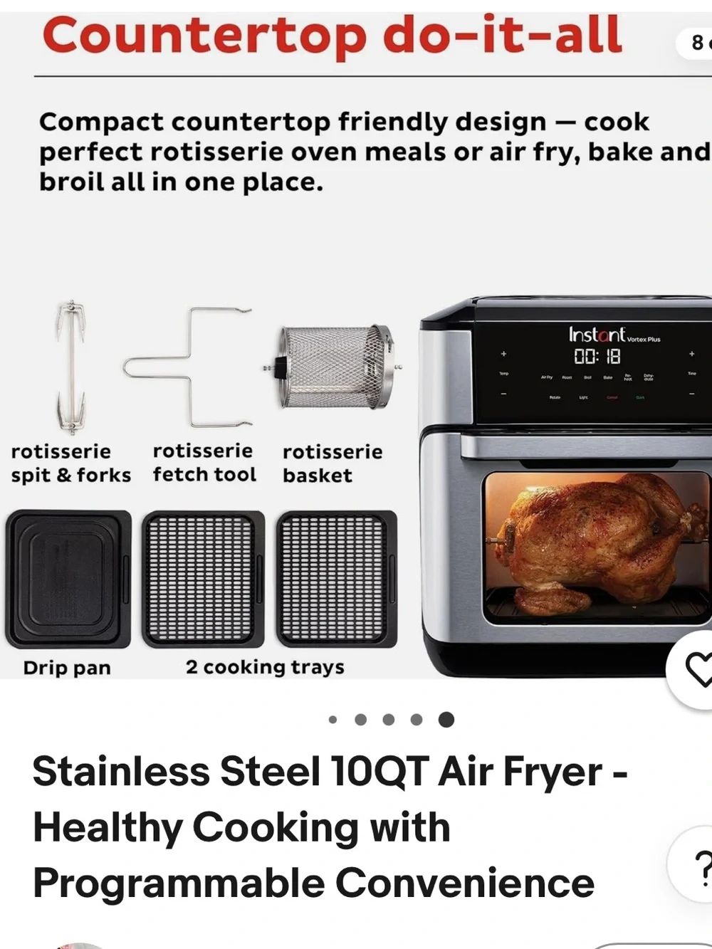 Instant Vortex Plus 10 Quart Air Fryer Oven - Stainless Steel